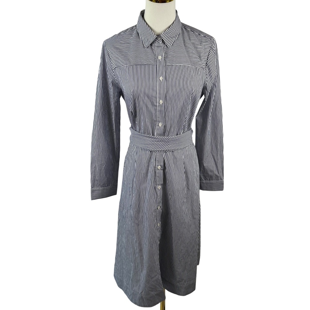 J. Crew Shirt Dress Womens 8 Blue Striped NWT Tie Waist Belted Poplin Preppy New